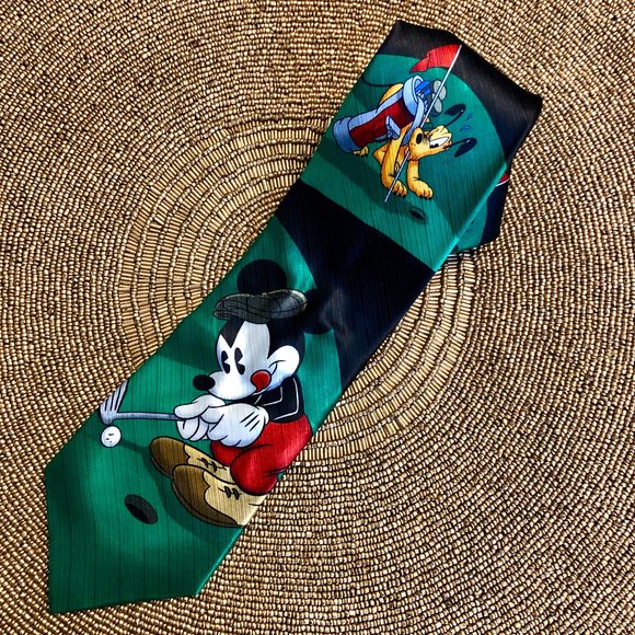 Vintage‎ Green Mickey Mouse Golfing Neck Tie - Picture 1 of 6